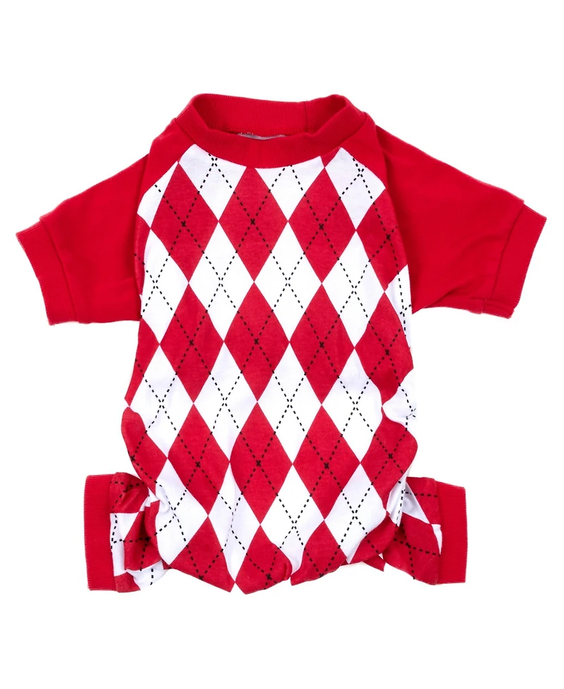 Leveret Dog Cotton Pajama Argyle Red and White