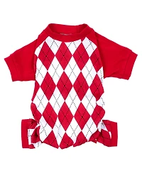 Leveret Dog Cotton Pajama Argyle Red and White