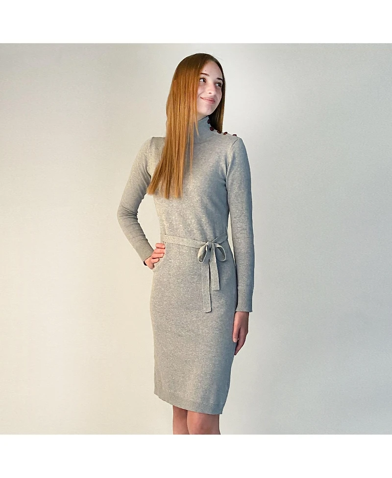 Hope & Henry Womens' Mock Neck Sweater Dress with Button Detail