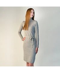 Hope & Henry Womens' Mock Neck Sweater Dress with Button Detail