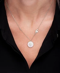 Mother-of-Pearl (10mm) & Cubic Zirconia Hamsa Hand & Evil Eye Pendant Necklace in 14k Gold-Plated Sterling Silver, 16" + 2" extender