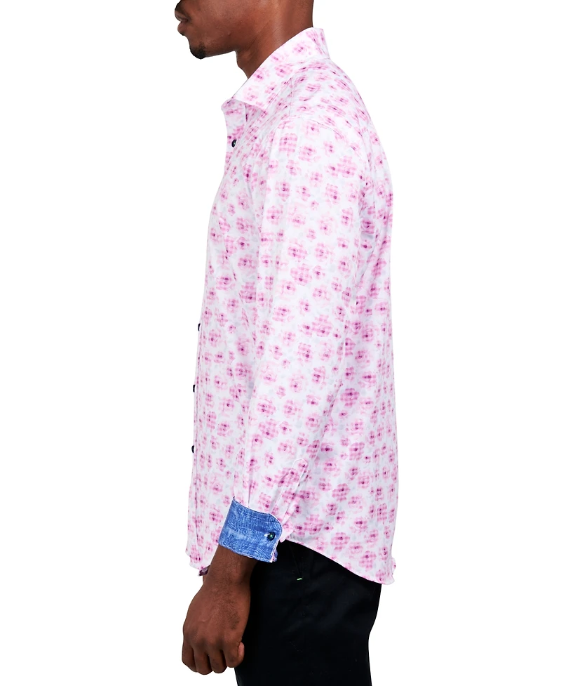 Society of Threads Men's Slim-Fit Performance Stretch Floral Long-Sleeve Button-Down Shirt