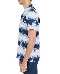 Society of Threads Men's Slim fit Non-Iron Striped Leaf Print Performance Stretch Camp Shirt