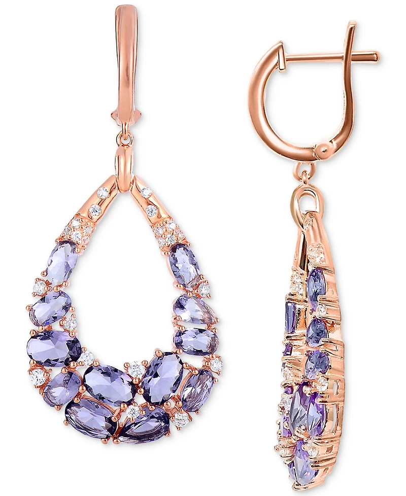 Purple & White Cubic Zirconia Teardrop Drop Earrings in 14k Rose Gold-Plated Sterling Silver