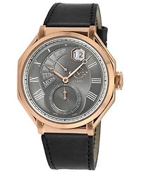 GV2 by Gevril Men's Marchese Swiss Quartz Black Genuine Italian Leather Strap Watch 44mm