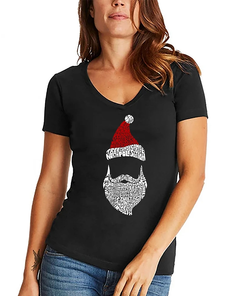 La Pop Art Women's Santa Claus Word V-Neck T-shirt