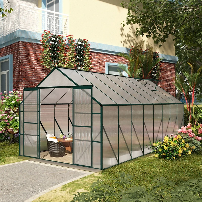 Outsunny 16' x 8' Polycarbonate Walk-in Garden house w/ Sliding Door