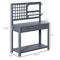 Outsunny Potting Bench Table Workstation w/ Tiers of Shelves and Drawer,