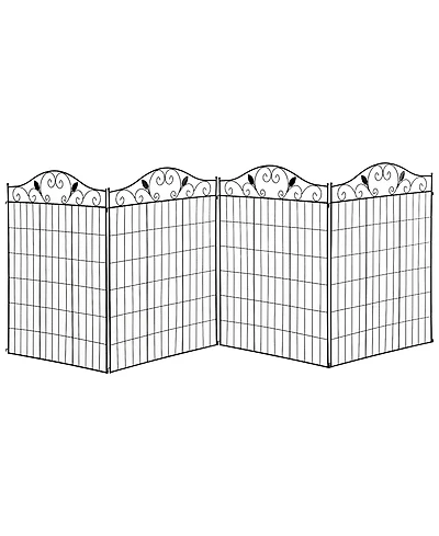 Outsunny Backyard Garden Decorative Fencing with 4 Panels and Steel Wire Frame