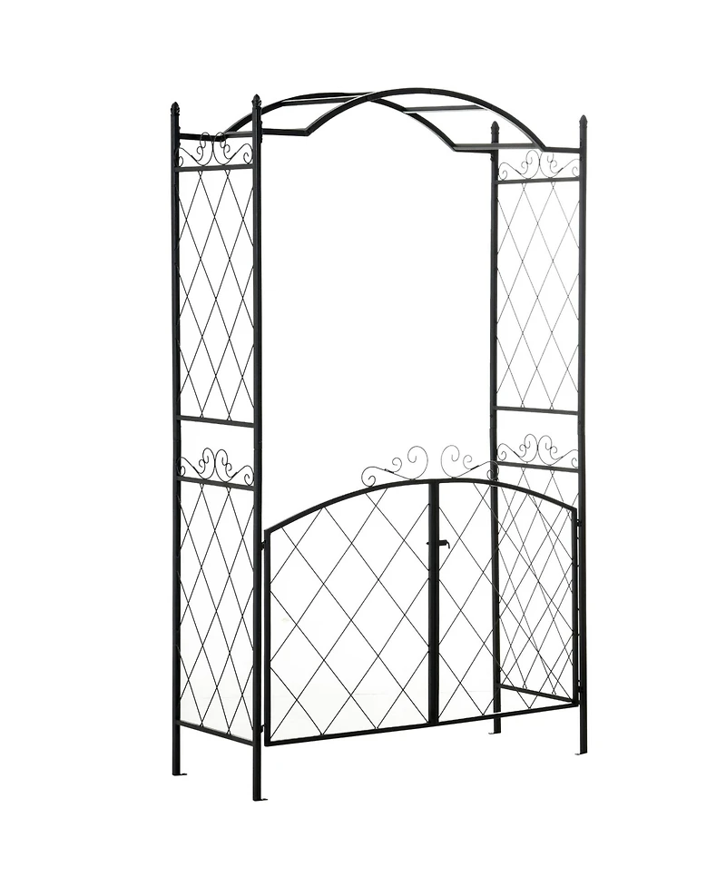 Outsunny 85" x 19" Metal Garden Arch & Gate with Scrollwork for Climbing Vine