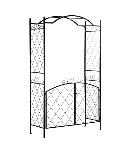 Outsunny 85" x 19" Metal Garden Arch & Gate with Scrollwork for Climbing Vine