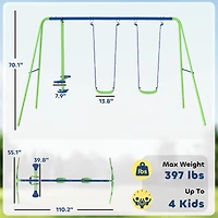 Outsunny 2-in-1 Kids Metal Swing Set for Backyard