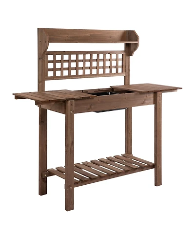 Wooden Outdoor Potting Bench with Sink Basin & Clapboard, Natural