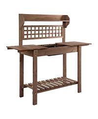 Wooden Outdoor Potting Bench with Sink Basin & Clapboard, Natural