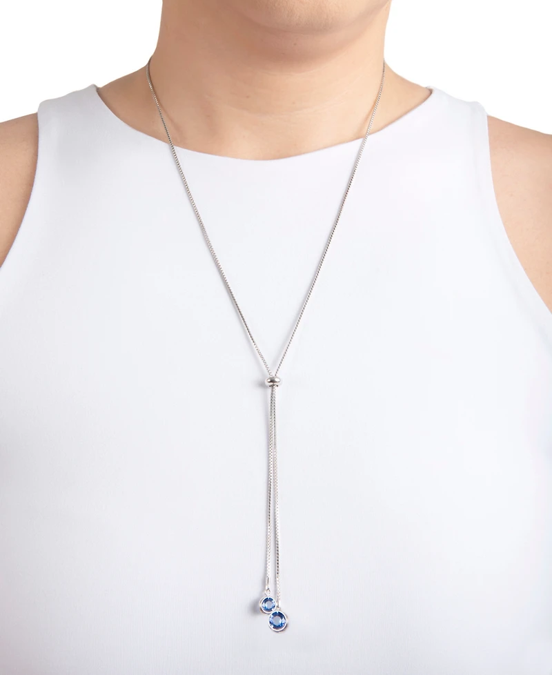 Macy's Crystal 30" Adjustable Box Chain Necklace (13/50 ct. t.w.) in Fine Silver Plated Brass