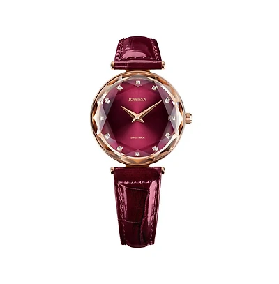 Facet Brilliant Swiss Rose Gold Plated Ladies 30mm Watch - Brugundy Dial
