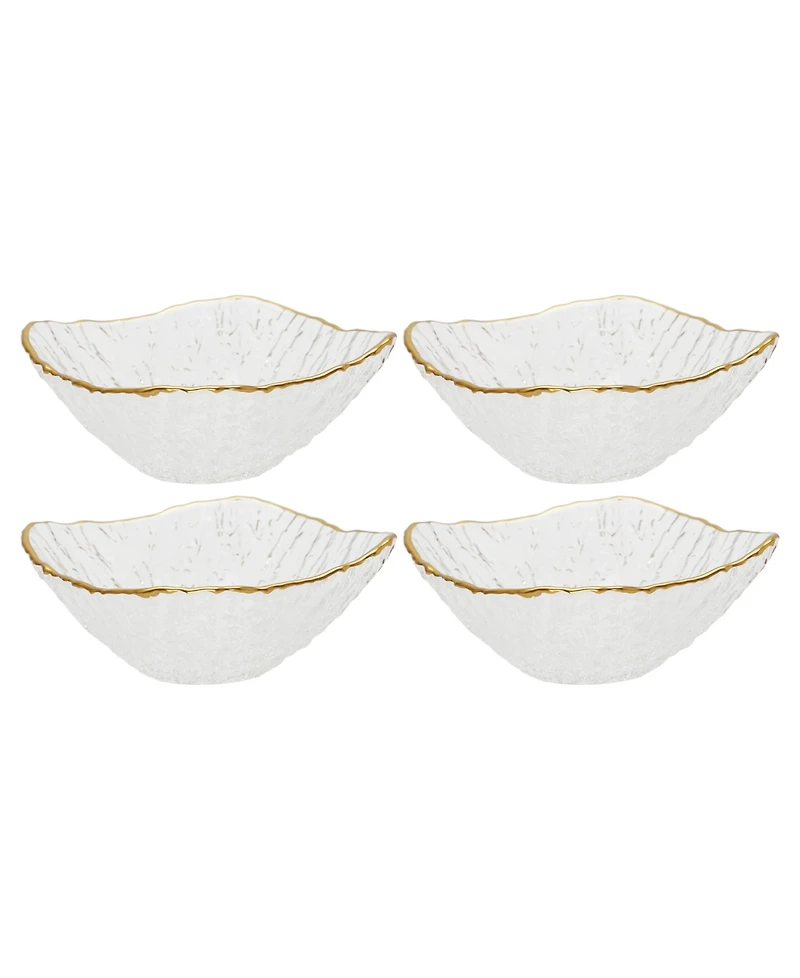 Classic Touch Crushed Glass Square Dessert Bowl with Rim, Set of 4