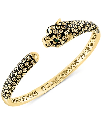Effy Diamond (3/8 ct. t.w.) & Emerald (1/20 ct. t.w.) Panther Head Cuff Bracelet in 14k Gold