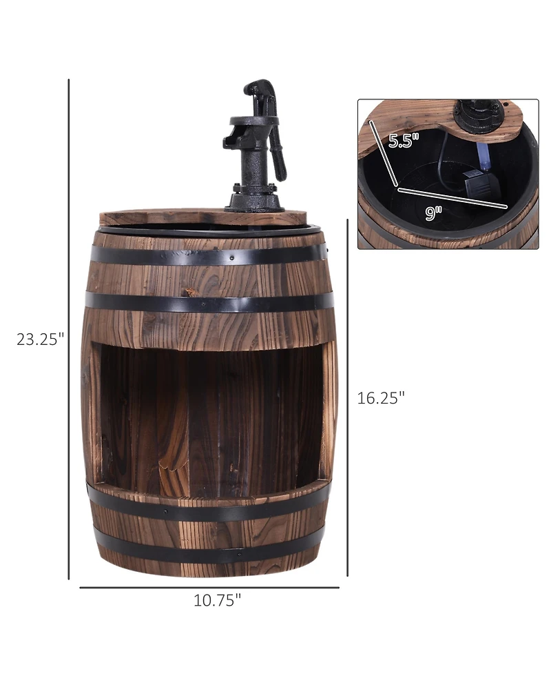 Outsunny 2 Tiers Wooden Water Pump Fountain, Garden Decor, Automatic Pump