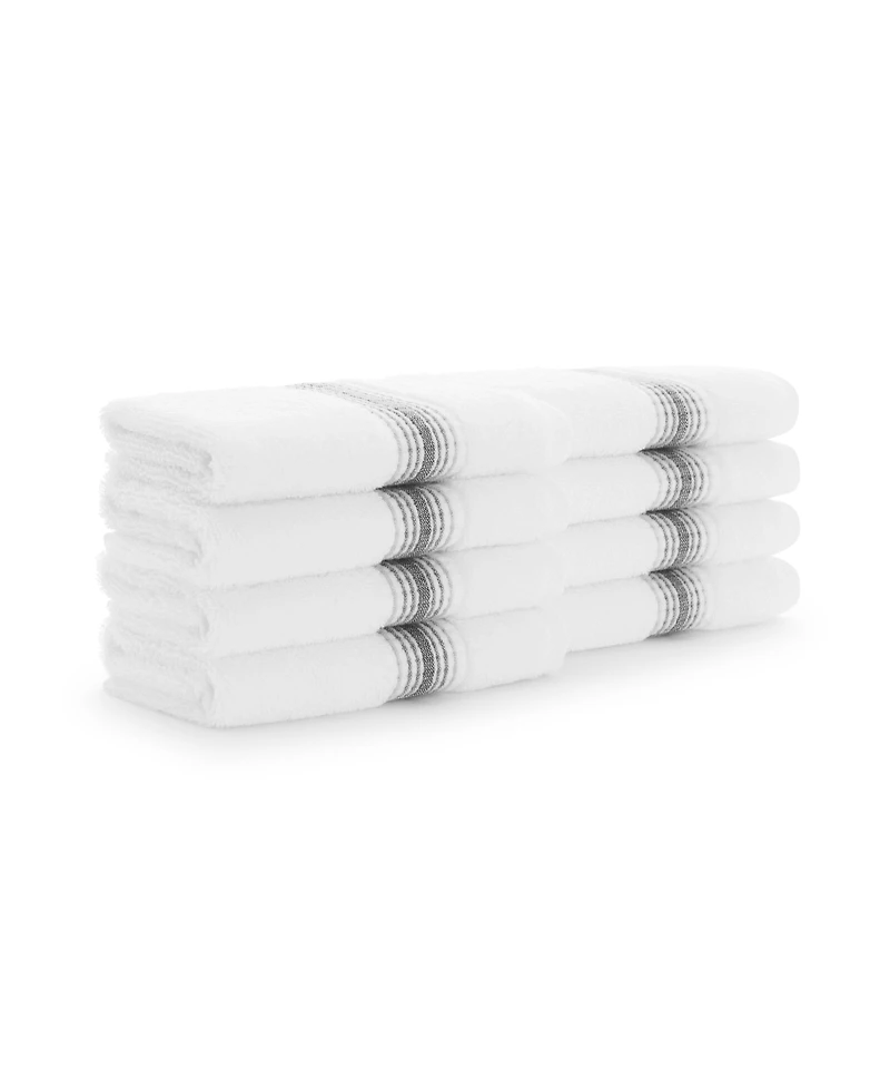 Aston and Arden White Turkish Luxury Striped Washcloths for Bathroom 600 Gsm, 13x13 in., 8-Pack , Super Soft Absorbent