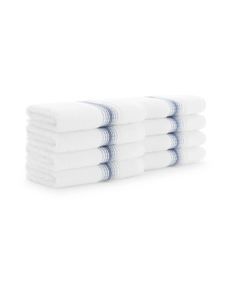Aston and Arden White Turkish Luxury Striped Washcloths for Bathroom 600 Gsm, 13x13 in., 8-Pack , Super Soft Absorbent