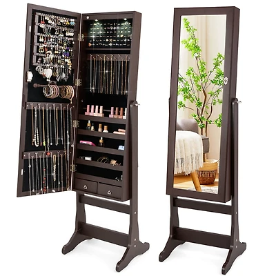 Costway Mirrored Jewelry Cabinet Organizer Storage Stand w/Led Lights