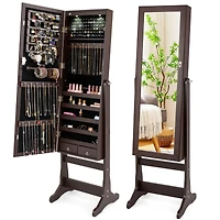 Costway Mirrored Jewelry Cabinet Organizer Storage Stand w/Led Lights