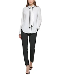 Dkny Petite Piped-Trim Button-Up Blouse, Created for Macy's