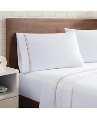 Aston and Arden Sateen California King Sheet Set, 1 Flat Sheet, Fitted 2 Pillowcases, 600 Thread Count, Cotton, Pristine White with Fi