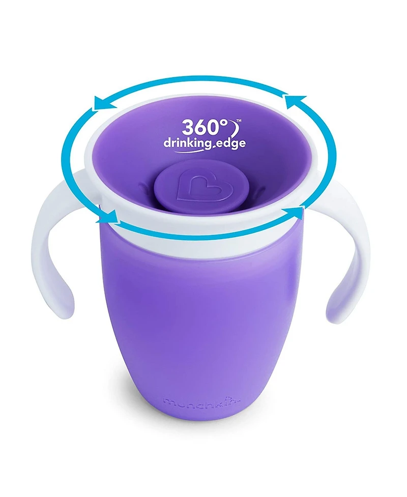 Munchkin Toddler Miracle 360 Trainer Cup, 7 Ounce, 2 Pack, Pink/Purple