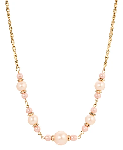 2028 Pink Imitation Pearl Beaded Necklace