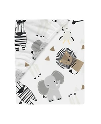 Lambs & Ivy Baby Jungle Safari Cotton White/Gray Elephant/Lion Fitted Mini Crib Sheet