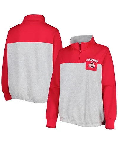 Women's Heather Gray, Scarlet Ohio State Buckeyes Plus Sideline to Quarter-Zip Top