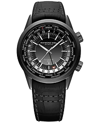 Raymond Weil Men's Swiss Automatic Freelancer Gmt Black Leather Strap Watch 41mm