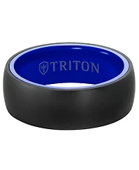 Triton Men's Rounded Edge Wedding Band in Blue Ceramic & Raw Black Tungsten Carbide
