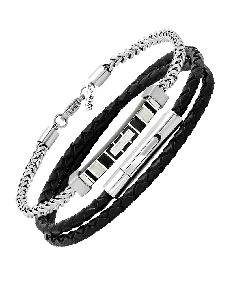 hickey by Hickey Freeman Genuine Leather Thin Braided Wrap Bracelet, 2 Piece Set