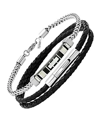 hickey by Hickey Freeman Genuine Leather Thin Braided Wrap Bracelet, 2 Piece Set
