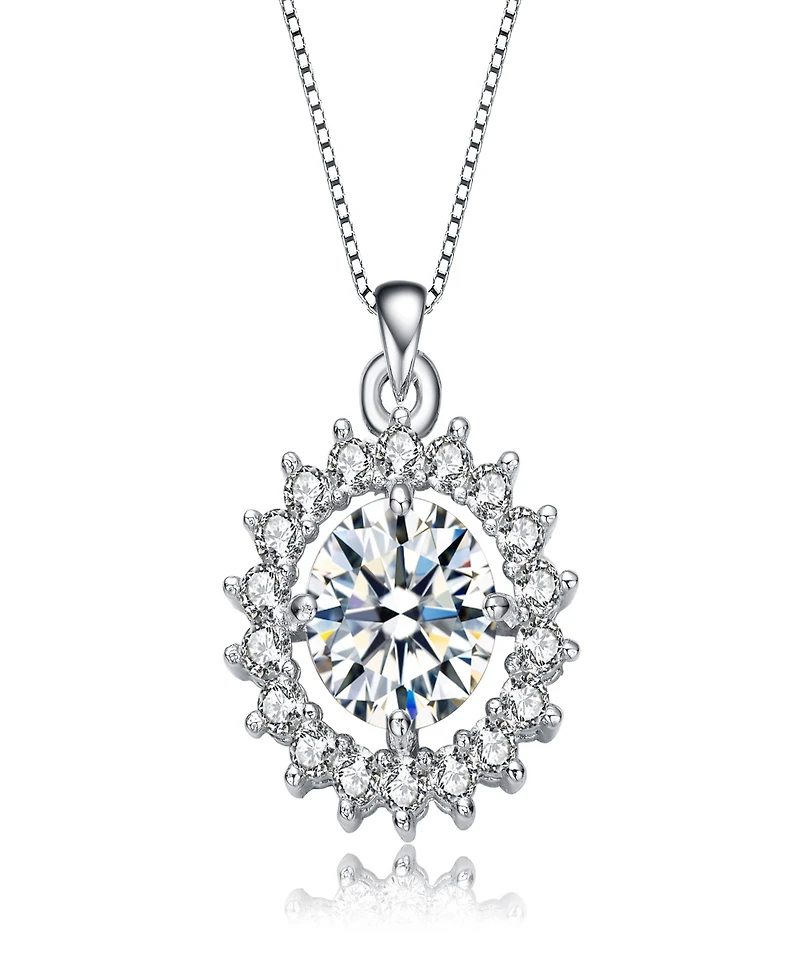 Elegant Flower-Style Pendant Necklace in Sterling Silver with Rhodium Plating and Round Cubic Zirconia