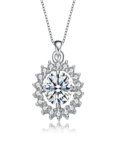 Elegant Flower-Style Pendant Necklace in Sterling Silver with Rhodium Plating and Round Cubic Zirconia