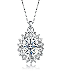 Elegant Flower-Style Pendant Necklace in Sterling Silver with Rhodium Plating and Round Cubic Zirconia
