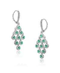 Cubic Zirconia Sterling Silver Rhodium Plated Green Round Chandelier Earrings