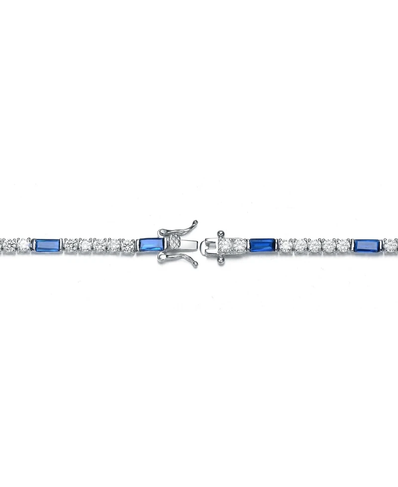 Sterling Silver White Gold Plated with Colored Cubic Zirconia Tennis Bracelet