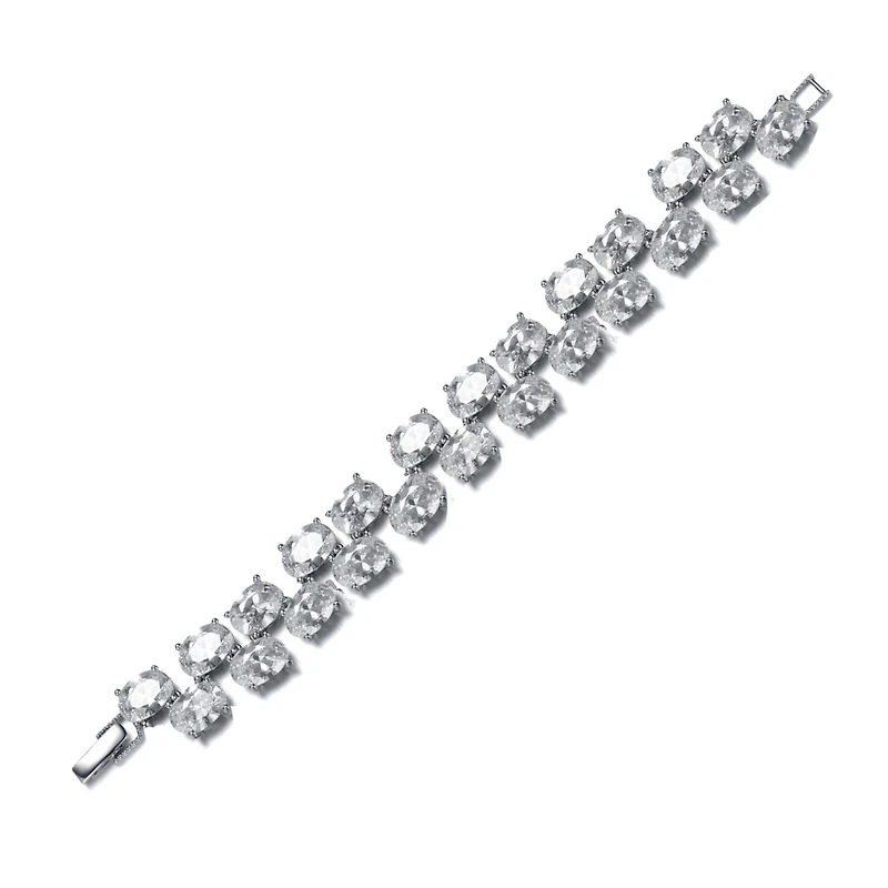 Sterling Silver Rhodium Plated Clear Cubic Zirconia Charm Bracelet