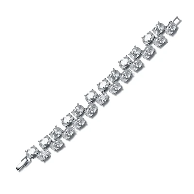 Sterling Silver Rhodium Plated Clear Cubic Zirconia Charm Bracelet