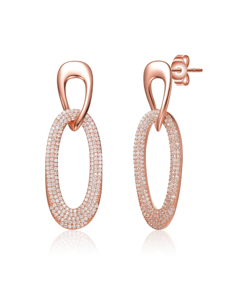 18k Rose Gold Plated with Cubic Zirconia Raindrop Dangle Earrings in Sterling Silver