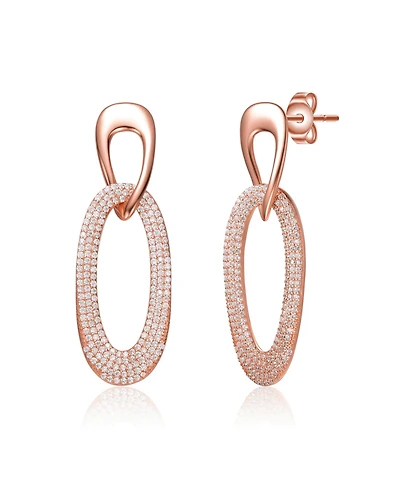 18k Rose Gold Plated with Cubic Zirconia Raindrop Dangle Earrings in Sterling Silver