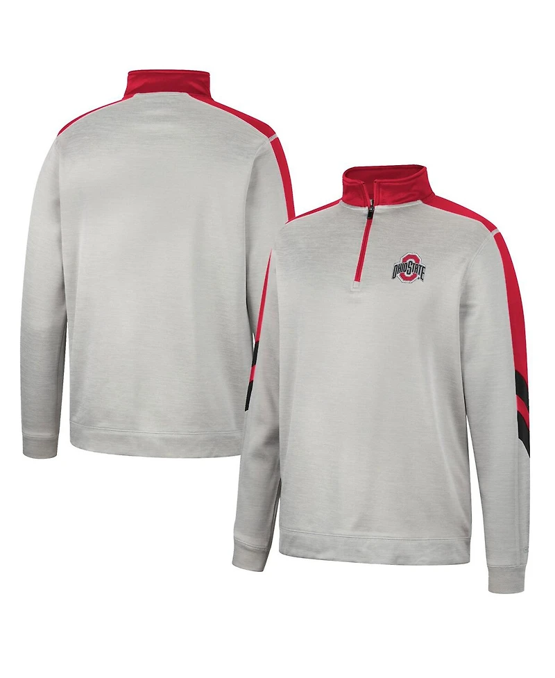 Men's Colosseum Gray, Scarlet Ohio State Buckeyes Bushwood Fleece Quarter-Zip Jacket