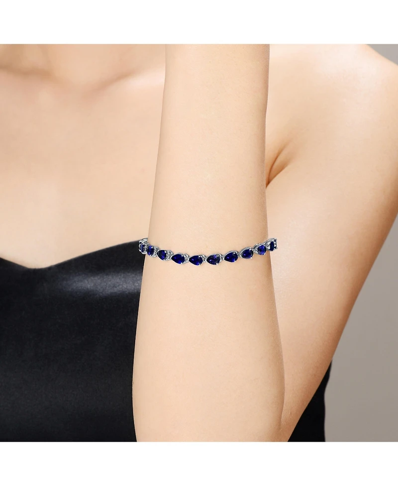 Sterling Silver White Gold Plated with Pink, Red, Green, or Blue Cubic Zirconia Pear-cut Bracelet