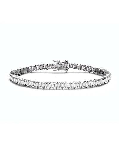 Sterling Silver with Rhodium Plated Clear Cubic Zirconia Tennis Bracelet