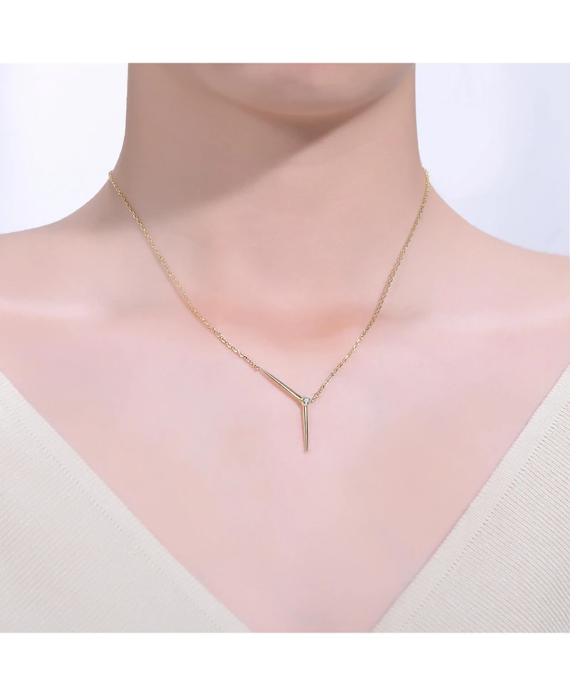 14k Yellow Gold Plated with Green Cubic Zirconia Solar Chevron Necklace Sterling Silver